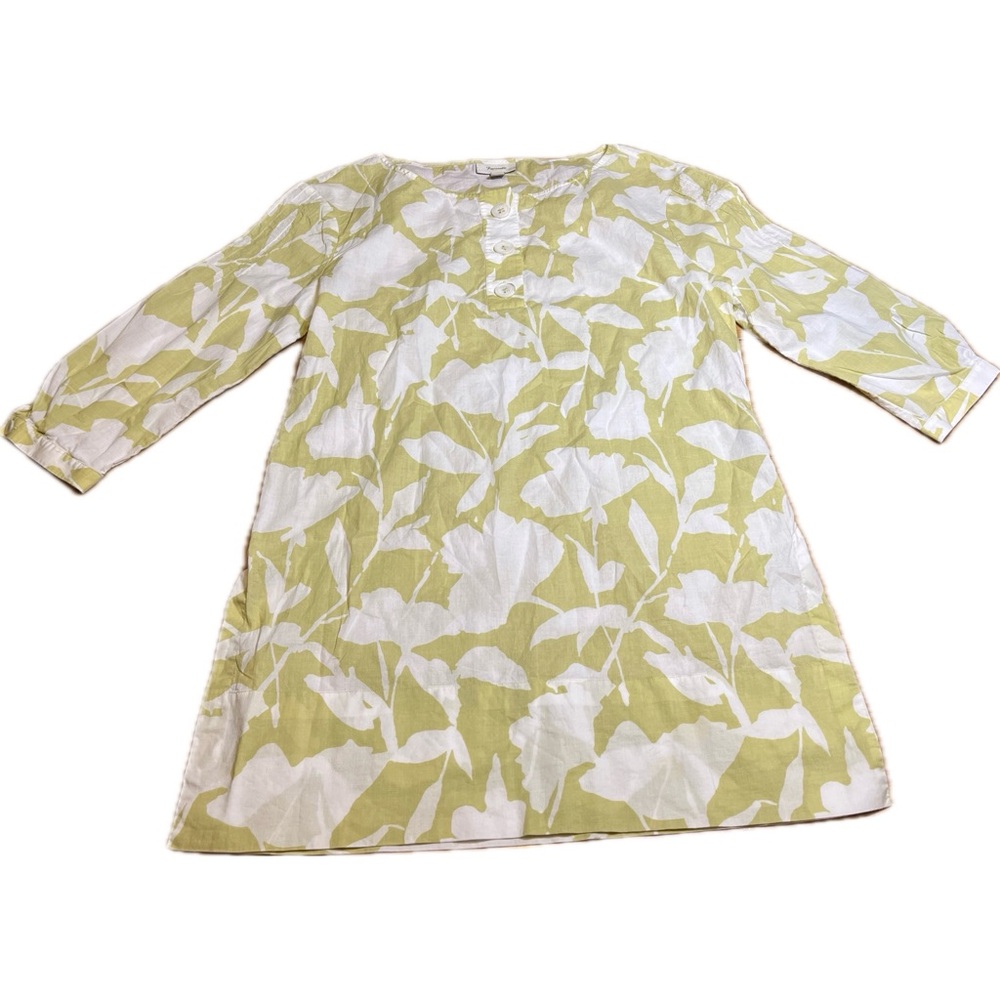 Faconnable Cotton Tunic Top Women’s Small Green & White Floral Print